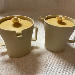 Tupperware Vintage Cream and Sugar Set Push Top Seal Lids Almond Harvest Gold